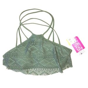 Hula Honey Green Bikini Top with crochet print